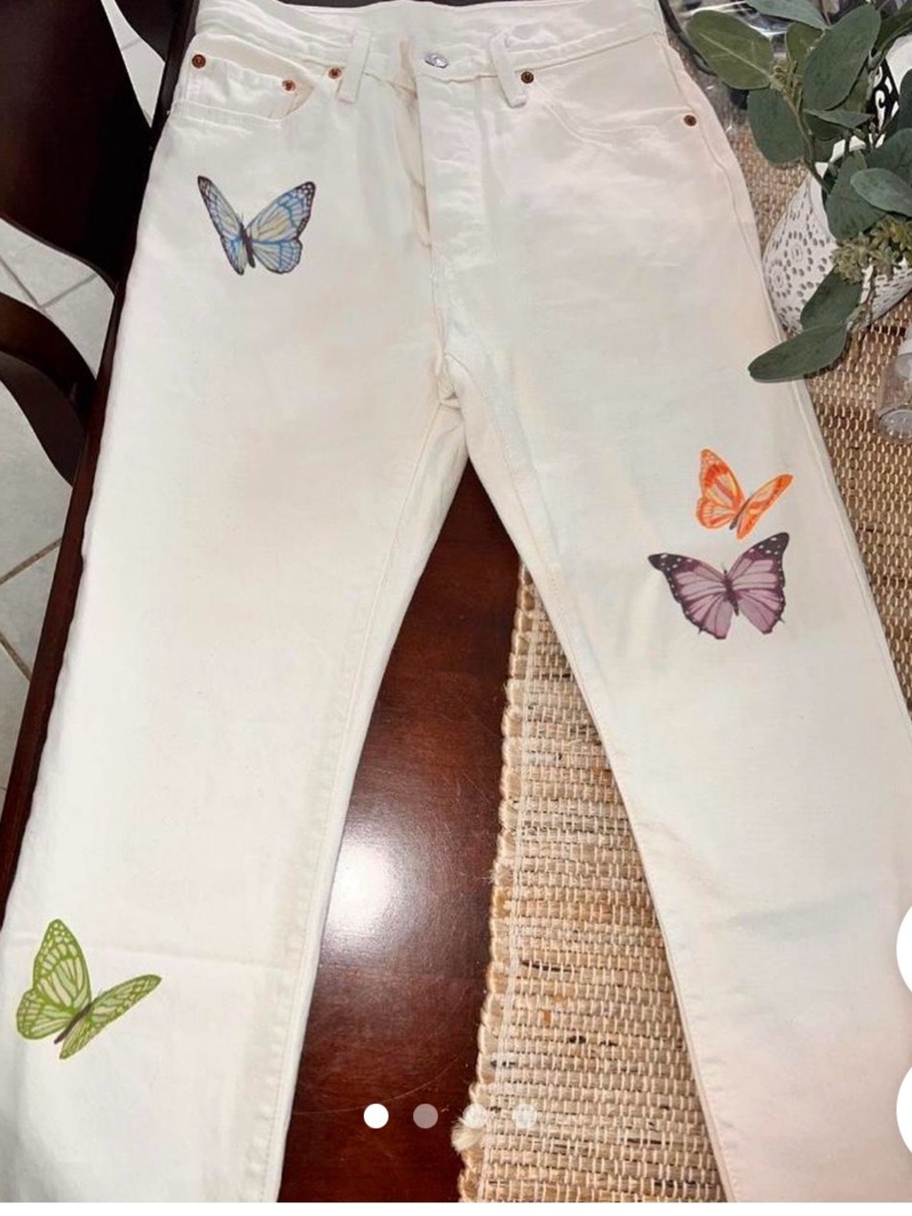 Levi's 501 Button Fly Jeans Cream Butterfly Print Size 26x28 - Picture 2 of 8
